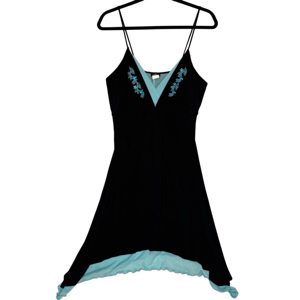 Vintage Y2K Babydoll Cocktail Embroidered Floral Mini Dress Dark Fairy